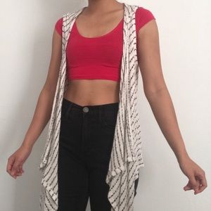 Sleeveless Striped Knitted Open Front Cardigan Size M